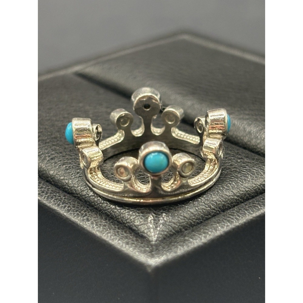 EUC Sterling Silver Turquoise Crown Ring 5 Grams Size 5.25 F3